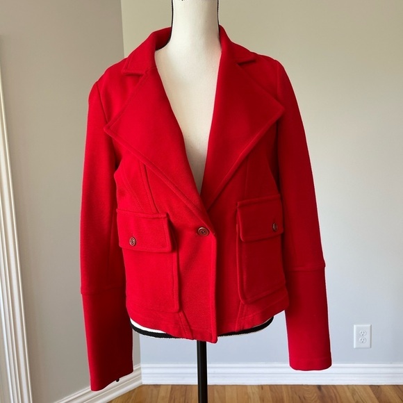 Anthropologie red jacket lapels pockets outerwear work fall winter layer outdoor - Picture 1 of 16
